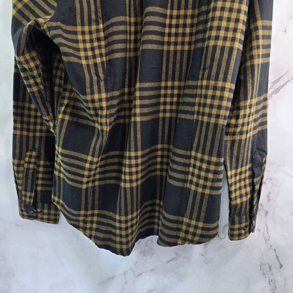 Subaru Shirt Mens Large Black Yellow Plaid SButton Up Long Flannel Lightweight - Picture 6 of 15